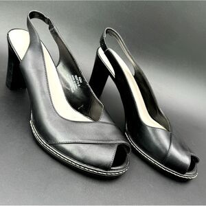 NWOB CONNIE Black Leather High Heels Pumps Peep Toe Brazil Night Work Dress Sexy